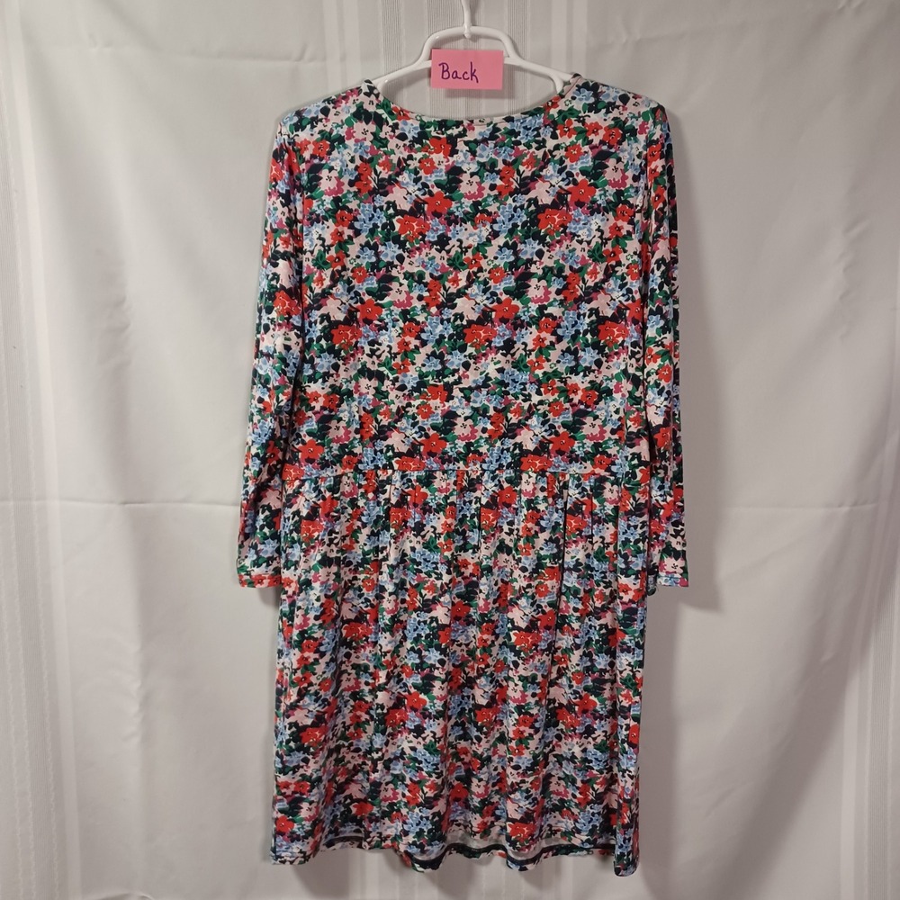 Joules Dress Womens 12 Multicolor Floral V-Neck Long Sleeve Elastic Waist Jersey